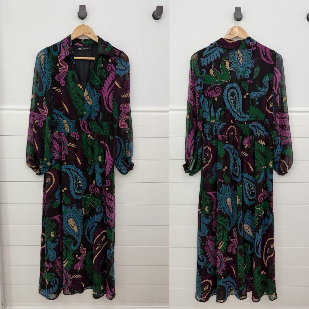 ZARA WOMAN'S PAISLEY PRINT FLOWY DRESS Maxi Size m
